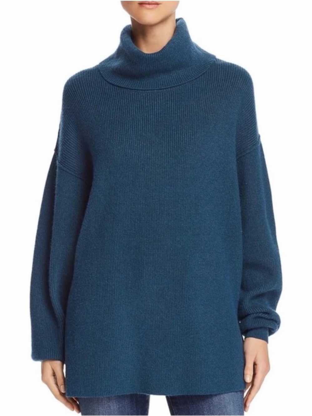 Free People softly structured tunic Turtleneck Knit Sweater, deep jade, small